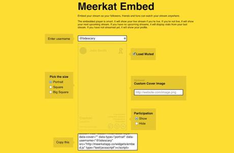 Meerkat : vous permet d’intégrer vos diffusions sur votre site Web