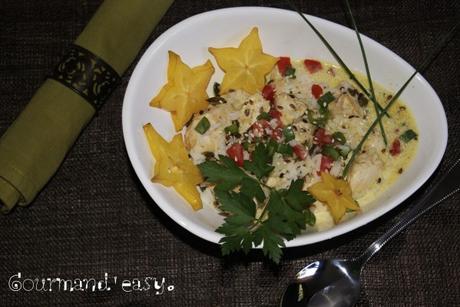 Poulet au curry vert et lait de coco.