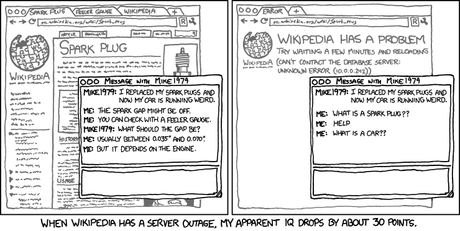 «Lorsque Wikipédia est hors service, mon quotient intellectuel baisse de 30 points» (Image : XKCD).