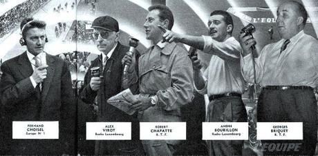 Fernand Choisel, Alex Virot, Robert Chapatte (qui commençait une magnifique carrière), André Bourillon et Georges Briquet : tous ces commentateurs radio tenaient en haleine la France (en 1957) qui suivait passionnément le Tour, l’oreille collée au poste.