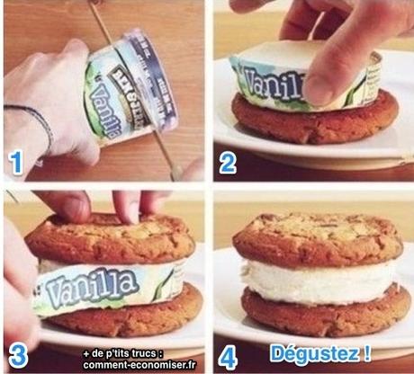 Votre Cookie à la Glace Fait Maison ! Utilisez un Couteau Chaud Pour Couper le Pot de Glace et le Mettre Entre 2 Biscuits cookie glace 