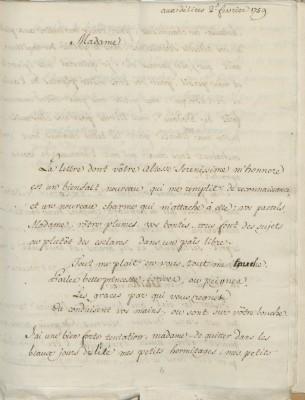 Lettre de Voltaire à Caroline-Louise datée du 2 février 1759 © GLA Karlsruhe, FA 5 A Corr. 17, 62 (propriété de la Maison de Bade)