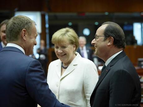 Donald Tusk, Angela Merkel et François Hollande lors du sommet euro.