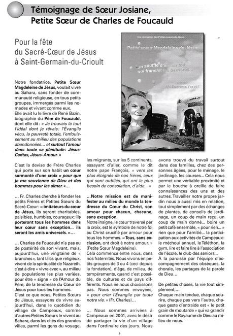 Temoignage de Soeur Josiane Petite Soeur de Charles de Foucauld
