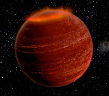 Artist's impression of an aurora over the polar region of the brown dwarf LSR J1835+3259. (Courtesy: Chuck Carter and Gregg Hallinan/Caltech)