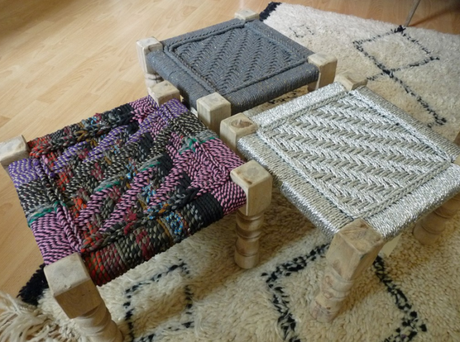 Tabourets bas bois et métal