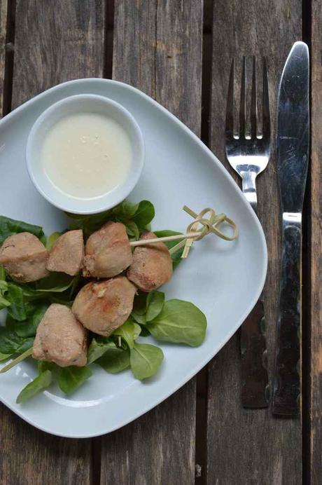 Brochette de poulet sauce au comté à la plancha