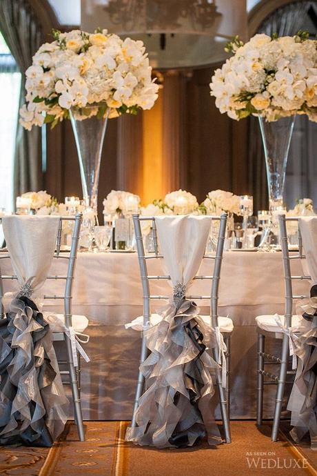 Des tables de réception de mariage chic en blanc et gris !