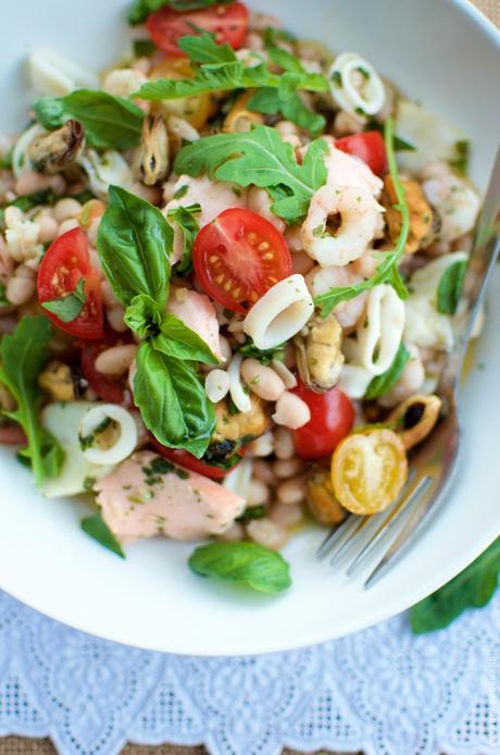Salade de haricots et fruits de mer à l'italienne