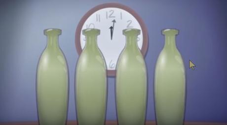 A 11 h il y a une bactérie. A 12h02 toutes les bouteilles sont pleines.