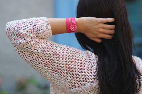 montre Swatch rose double bracelet