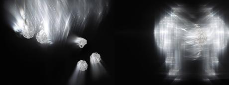 Boucles d’oreilles “Secrète” en or blanc 18K serti de 314 diamants taille brillant pour un poids total de 7,2 carats. Bague “Secrète” en or blanc 18K serti de 127 diamants taille brillant pour un poids total de 2,2 carats. Boucles d’oreilles “Secrète” en or blanc 18K serti de 206 diamants taille brillant pour un poids total de 3,6 carats. Bracelet “Secrète” en or blanc 18K serti de 289 diamants taille brillant pour un poids total de 4,9 carats