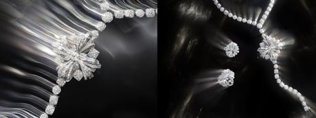 Collier “Attirante” en or blanc 18K serti d’un diamant taille brillant de 2,3 carats, 4 diamants taille poire pour un poids total de 2,8 carats, 24 diamants taille carré pour un poids total de 6,2 carats et 1194 diamants taille brillant pour un poids total de 32,4 carats. Bague “Attirante” en or blanc 18K serti d’un diamant taille brillant de 1 carat, 4 diamants taille poire pour un poids total de 1 carat, 12 diamants taille baguette pour un poids total de 1,2 carat, 12 diamants taille carré pour un poids total de 1,1 carat et 285 diamants taille brillant pour un poids total de 2,9 carats. Bague “Attirante” en or blanc 18K serti de 4 diamants taille coussin pour un poids total de 1,6 carat, 25 diamants taille carré pour un poids total de 1,9 carat et 78 diamants taille brillant pour un poids total de 2,7 carats.