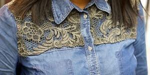 Customisation chemise en jean avec dentelle grise | Kustom Couture