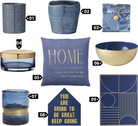 Ma wishlist déco : Touche de bleu déco touche de doré sur fond bleu