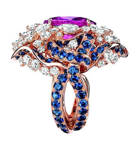 BAGUE GALON SAPHIR ROSE 750/1000e or rose, diamants,
saphir rose et saphirs