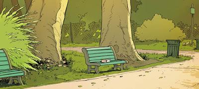 Un petit livre oublié sur un banc public, dans un parc