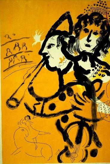 Chagall Clown jouant de la flute