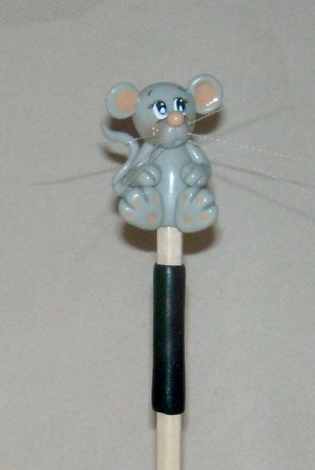 crayon avec p'tit chat/souris/lapin en porcelaine froide