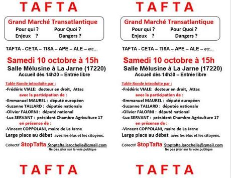 Stop Tafta  samedi 10 octobre 15 h La Jarne Salle Mélusine Organisé par Collectif Stop Tafta La Rochelle