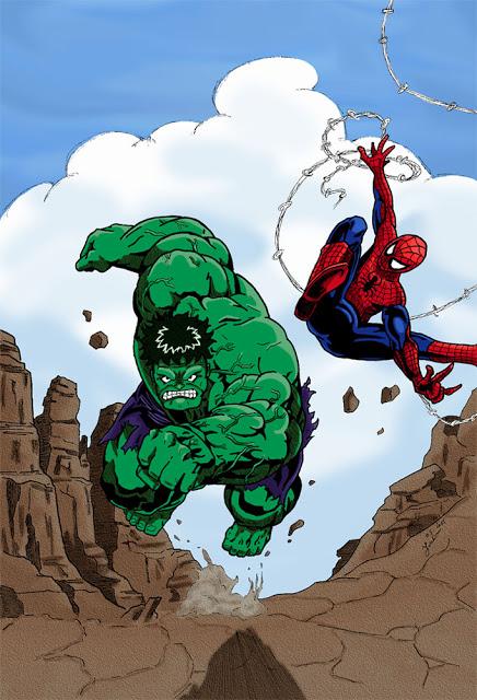 Colorisation Hulk et Spiderman