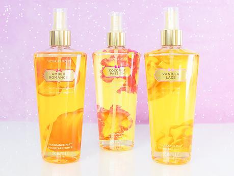 Brumes parfumées Fragrance mist Victoria's Secret Coconut Passion Amber Romance Vanilla Lace packaging vaporisateur