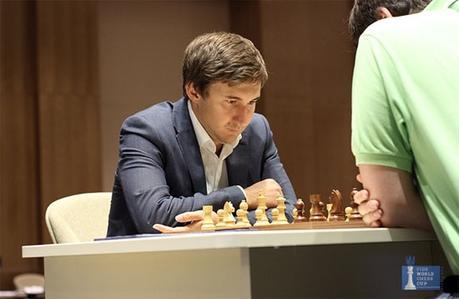 Le Russe Sergey Karjakin face à son compatriote Peter Svidler en finale de la coupe du monde d'échecs - Photo © site officiel