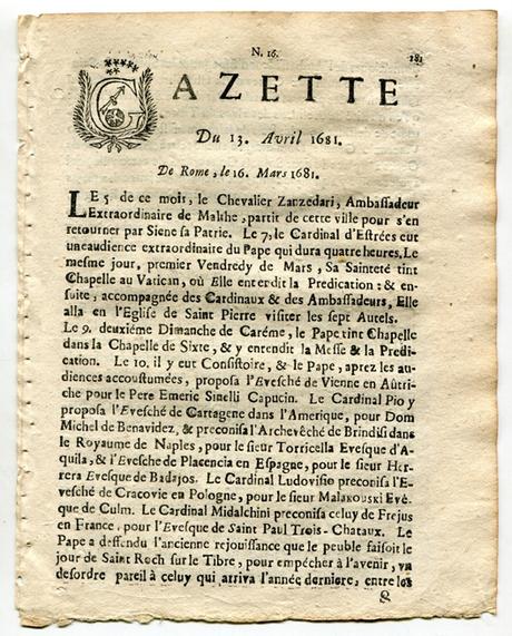 gazette La Gazette créée par Théophraste Renaudot en 1631, le premier journal français. Fonds Gelin.