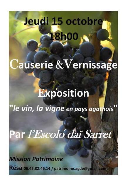 Agde : Exposition le vin, la vigne en pays agathois le 15 octobre