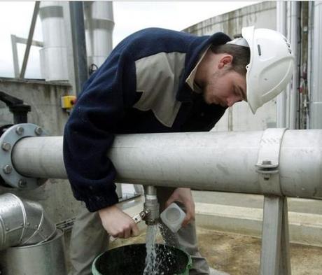 A Meistratzheim (Bas-Rhin), un technicien effectue un prélèvement de jus de choucroute pour analyse. 