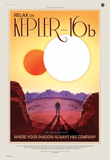 Vingtième anniversaire de la découverte de la première exoplanète illustration affiche Kepler-16b