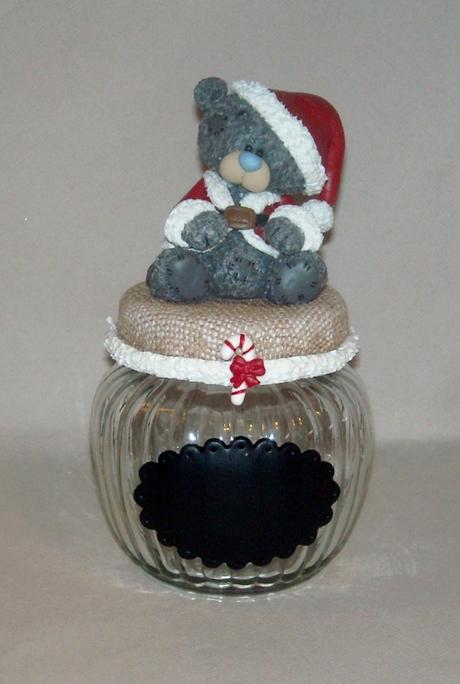 Pot gourmand avec p'tit ourson de Noël en porcelaine froide