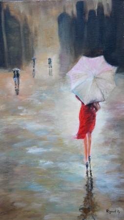 La nuit, une ville, une rue, la pluie et une femme 