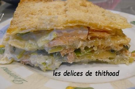 lasagnes de saumon aux poireaux et roquefort