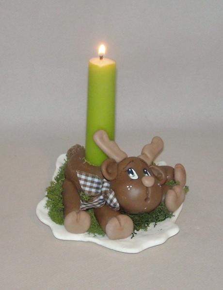 Porte-bougie avec p'tit renne en porcelaine froide