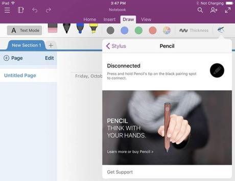 Microsoft OneNote sur iPad prend en charge le stylet Pencil de 53