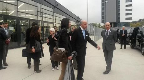 Laurent Fabius quitte la conférence de Bonn sur le climat, le 20 octobre. (©ONU)