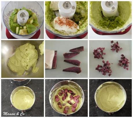 Cheesecake avocat, cacao et magret de canard séché