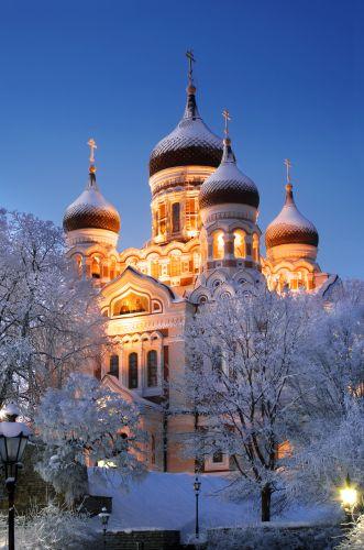 Church cathedral Alexander Nevsky in Tallinn in a night-time lighting