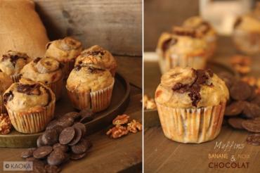 Muffins bio banane, noix et chocolat