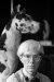 1972, Gianfranco Gorgoni : Andy Warhol and his dog at the Factory in New York