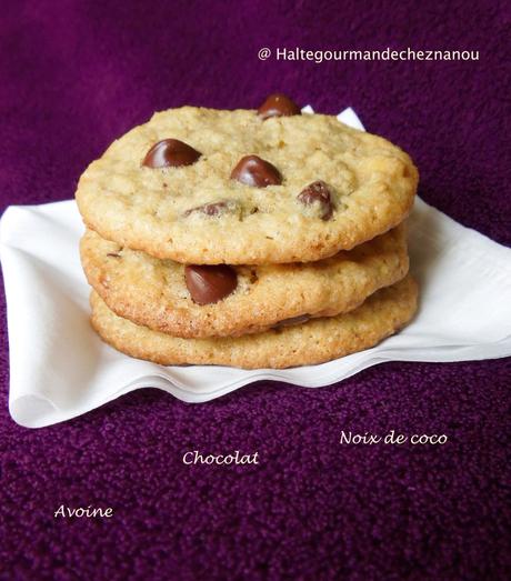 Cookies au chocolat à la noix de coco et à l’avoine!