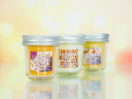 Mini bougies de la collection d'automne cocooning Pumpki Treats de Bath & Body Works - Caramel Pumpkin Swirl, Pumpkin Pecan Waffles et Pumpkin Cupcake