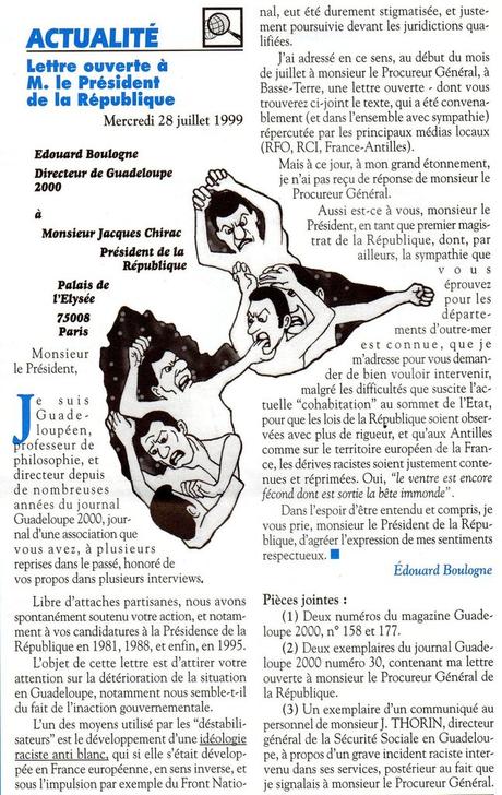 A monsieur Jacques Billant, préfet de la Guadeloupe, sur le racisme, en France et aux Antilles en particulier. 