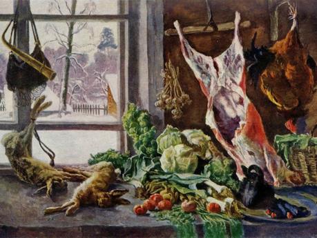 1937 viande gibier légumes au bord d'une fenêtre
