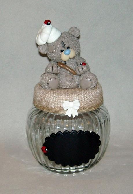 Pot gourmand avec p'tit ourson cuistot en porcelaine froide