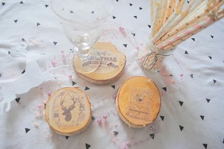 Le Noël Rose et Or : Dessous de verres en bois ♥