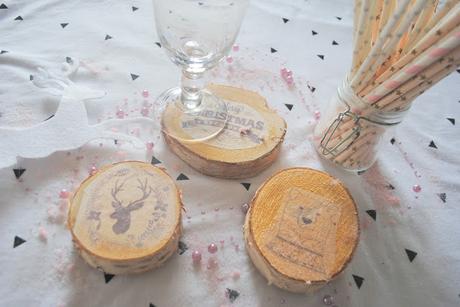 Le Noël Rose et Or : Dessous de verres en bois ♥