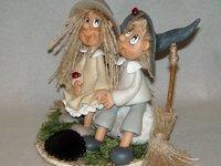 P'tit couple de sorcier en porcelaine froide
