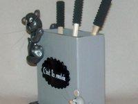 Boite Porte-crayon avec chat et souris en porcelaine froide